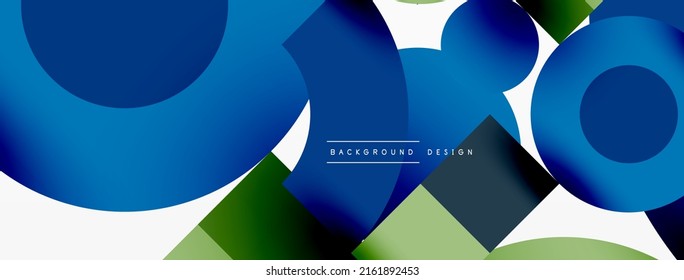 Circle and square geometric background. Round shapes with squares and triangles composition for wallpaper, banner, background or landing