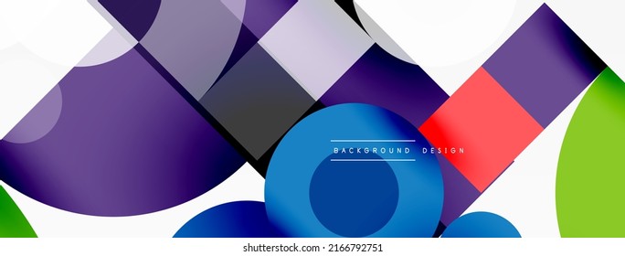 Circle and square geometric background. Round shapes with squares and triangles composition for wallpaper, banner, background or landing