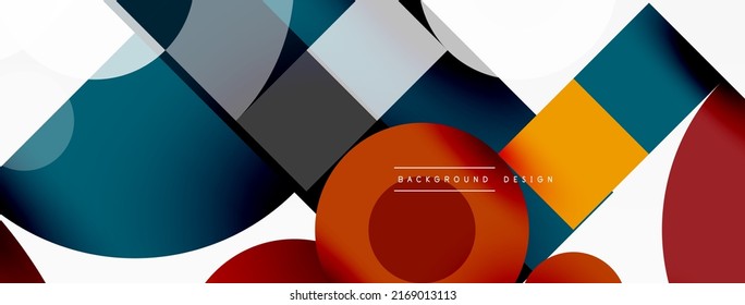 Circle and square geometric background. Round shapes with squares and triangles composition for wallpaper, banner, background or landing