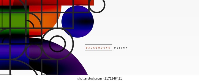 Circle and square geometric background. Round shapes with squares and triangles composition for wallpaper, banner, background or landing