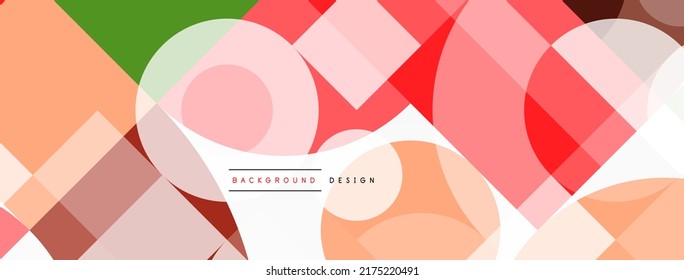 Circle and square geometric background. Round shapes with squares and triangles composition for wallpaper, banner, background or landing