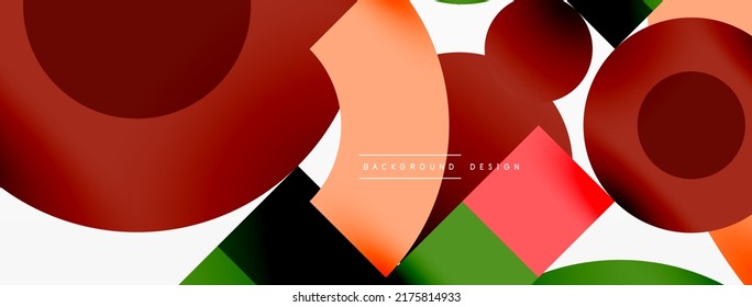 Circle and square geometric background. Round shapes with squares and triangles composition for wallpaper, banner, background or landing