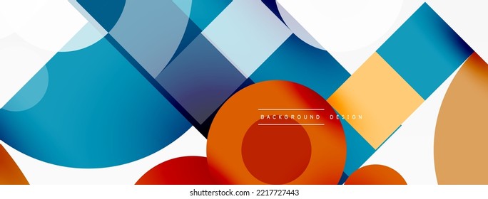 Circle and square geometric background. Round shapes with squares and triangles composition for wallpaper, banner, background or landing