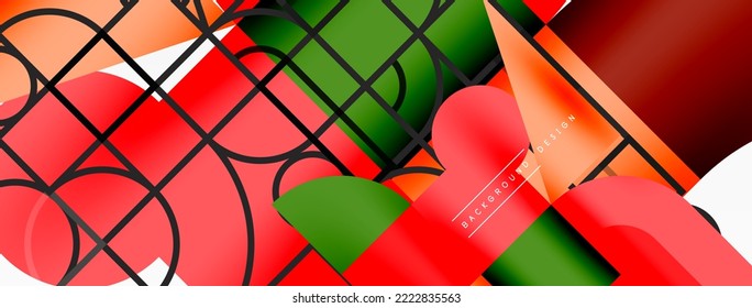 Circle and square geometric background. Round shapes with squares and triangles composition for wallpaper, banner, background or landing