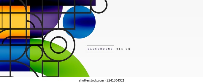 Circle and square geometric background. Round shapes with squares and triangles composition for wallpaper, banner, background or landing