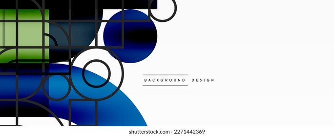 Circle and square geometric background. Round shapes with squares and triangles composition for wallpaper, banner, background or landing