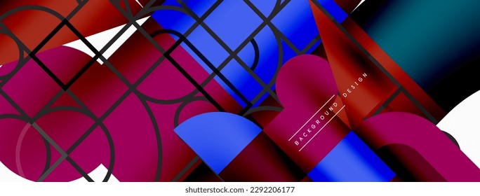 Circle and square geometric background. Round shapes with squares and triangles composition for wallpaper, banner, background or landing