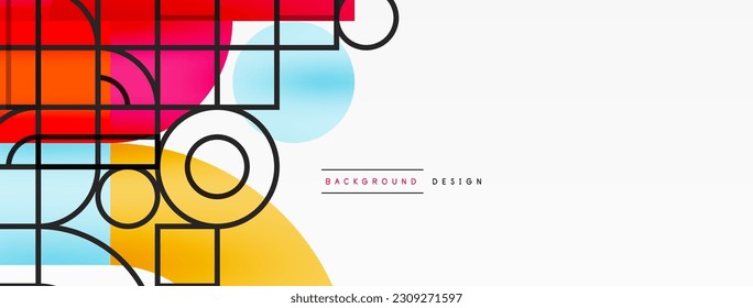 Circle and square geometric background. Round shapes with squares and triangles composition for wallpaper, banner, background or landing