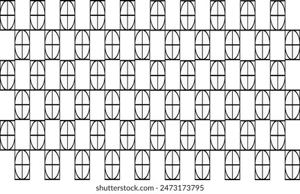 Circle square grid block, checkerboard gray black and white line repeat pattern, seamless patter retro vintage disco