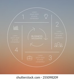 Circle square line infographic, diagram, graph, presentation and chart. Business concept with 4 options, parts or steps. Linear graphic. Blur vector background.