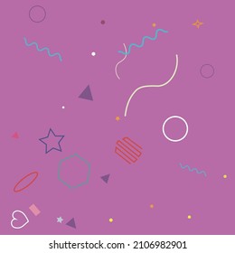 Circle Square Orange Violet Yellow Red Bright Geometrical Design. Simple Zigzag Green Pink Purple Lime Oval Background. Hearts Wave Pastel Polygonal Ring Colorful Blue Simple Hipster Art.