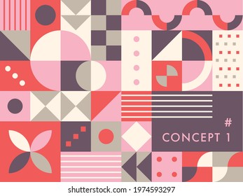The circle and square pieces are combined to create a retro pattern. Simple pattern design template.