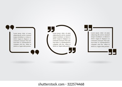 Circle and square quotation text bubble.  Quote blank template. Set of quote sign icons. Vector illustration.