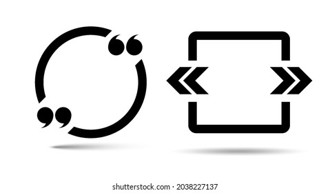 Circle and square quote frame icons. Quotation marks. Flat vector illustration isolated on white.