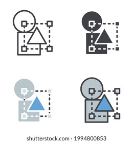 Circle, square, rectangle and triangle in frame. two-dimensional figure shape modelling . measurement element. Industrial product design icon. Vector illustration design on white background. EPS10