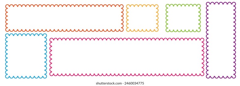 Círculo y marco cuadrado festoneado. Rectángulo de arista festoneado y Formas de elipse. Forma simple de la etiqueta y de la etiqueta. Marco de encaje de silueta floral. Ilustración vectorial
