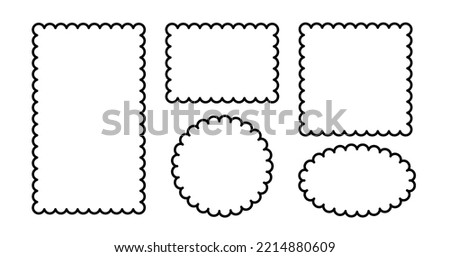 Circle and square scalloped frames. Scalloped edge rectangle and ellipse shapes. Simple label and sticker form. Flower silhouette lace frame. Vector illustration isolated on white background. Foto stock © 