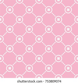 circle with square seamless pattern on pink background, geometric vector art design 