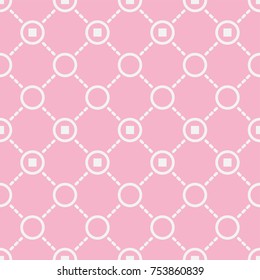 circle with square seamless pattern on pink background, geometric vector art design