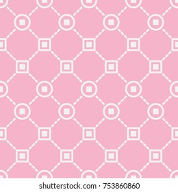 circle with square seamless pattern on pink background, geometric vector art design 