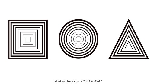 circle, square and triangle lines of various sizes