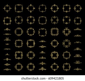 Circle and square wicker rosette in vintage style. VectorSet flourish border & line for decorative of business text, restaurant menu & logo. Calligraphic design element and page decoration. RetroFrame