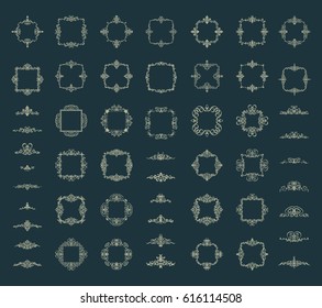 Circle and square wicker rosette in vintage style. VectorSet flourish border & line for decorative of business text, restaurant menu & logo. Calligraphic design element and page decoration. RetroFrame