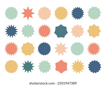 Circle Stamp Badge Sticker collection. Starburst sunburst Shapes. Price, sale, promo, discount special offer Frame set. Abstarct star shape label icon button. Design element. Vector illustration