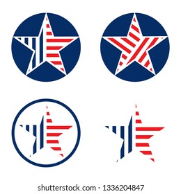 Circle Star American Flag Design Style Set