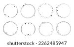 Circle star border frame set. Sparkle circle frame. Wreath round stardust border for party, birthday decor design. Laurel frame with cosmic glitter shine. Vector illustration.