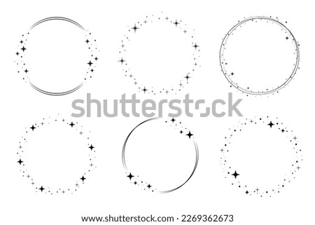 Circle star border frame set. Sparkle circle frame. Wreath round stardust border for party, birthday decor design. Laurel frame with cosmic glitter shine. Vector illustration.