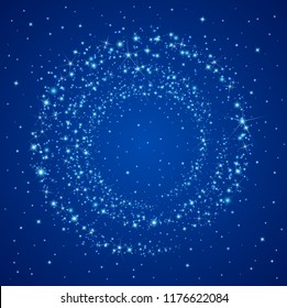 Circle of star dust.  Galaxy abstract background with Starry ring (Milky way). Vector illustration with blank place for text
