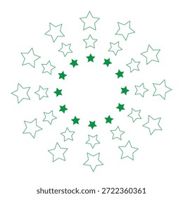 Icono de Circle Star. Marco de estrellas aisladas sobre fondo blanco. Abstractas patrón decorativo. Círculo con icono de estrella verde. Ilustración vectorial.