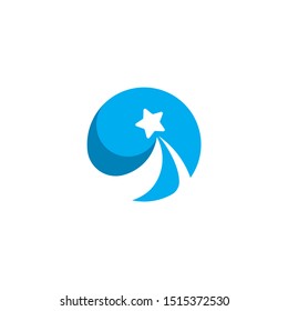 Circle Star Logo Design Template, Flying On Circle Blue Background