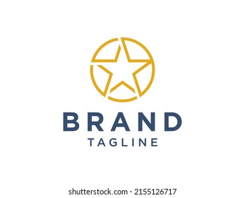 Circle Star Logo. Gold Star Icon with Geometric Radial Rays of Starburst isolated on White Background. Usable for Business and Branding Logos. Flat Vector Logo Design Template Element.