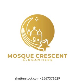 Circle with Star and Mosque Islamic logo design template, Luxury Mosque Logo design vector