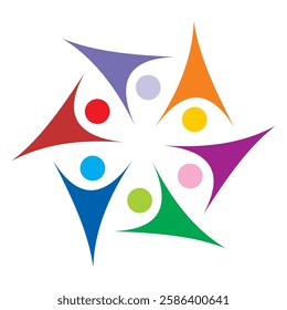 Circle star people group colorful connect joy logo vector