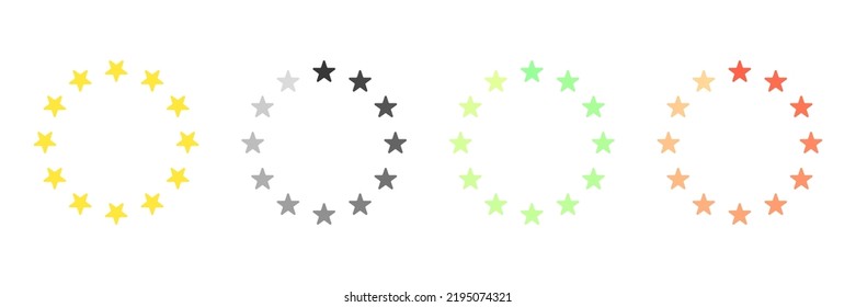 Circle star rating. Usa or europe round stars logo, gold ornamental icon around for banner modern design or review, decorative border frame medal emblem vector illustration of star shape circle
