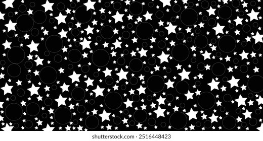 Circle and star seamless pattern. Fashion graphic background design. Modern stylish abstract texture. Monochrome template for prints, textiles, wrapping, wallpaper, website. VECTOR illustration