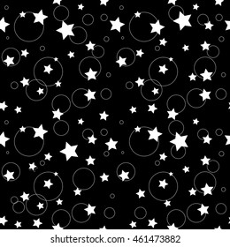 Circle and star seamless pattern. Fashion graphic background design. Modern stylish abstract texture. Monochrome template for prints, textiles, wrapping, wallpaper, website. VECTOR illustration