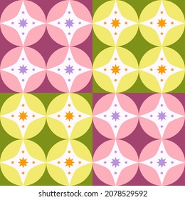 Circle star shine seamless pattern. Seamless Colorful Circle Star Quilt Tiling Pattern on Light Background.
