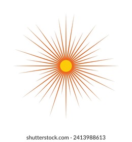 Circle star sunburst, sunshine orange icon. A round bursting sun symbol. Isolated on a white background.