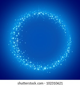 Circle of stars. Blue Abstract background. Vector illustration with place for text