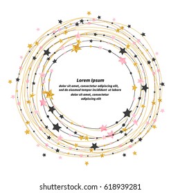 Circle stars frame border with place for text. Vector round celebration decor. 