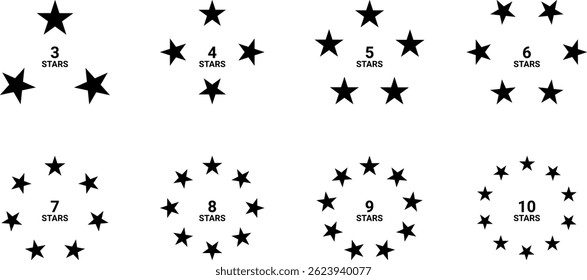 Circle Stars Pattern with 3 4 5 6 7 8 9 10 Ring Formation Illustration