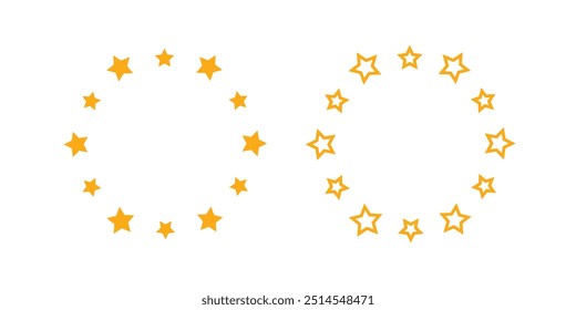 Circle of stars. yellow Star icon set. Ornament stars. Start decoration frame Vector illustration.
