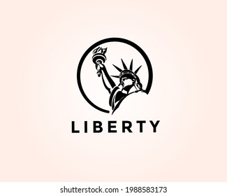 circle Statue liberty drawing art logo design template illustration