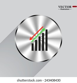 Circle, steel, metal, shadow. chart with green and red arrows, vector illustration, EPS 10
