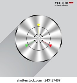 Circle, steel, metal, shadow. GPS navigation, gray button with a red stroke, vector illustration, EPS 10