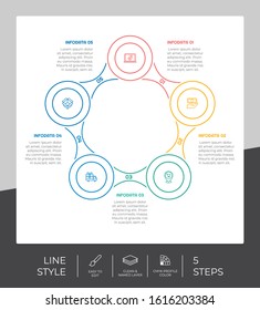 circle step infographic vector design with 5 steps & colorful style for presentation purpose.Line step infographic can be used for business and marketing